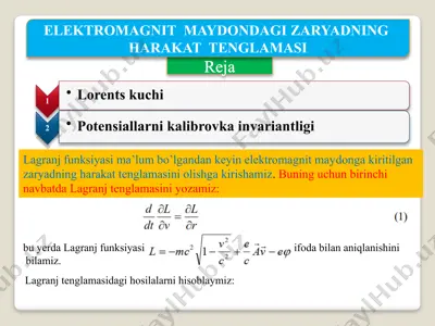elektromagnit maydondagi zaryadning harakat tenglamasi — PPTX