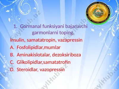 groinanal funksiyani bajaruvchi garmonlar — PPTX