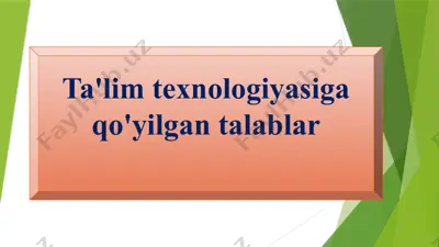ta'lim texnologiyasiga qo'yilgan talablar — PPTX