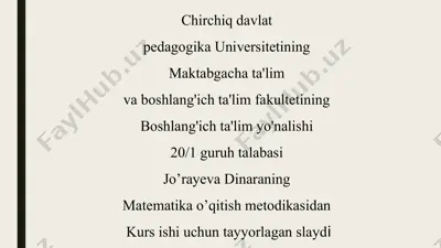 matematika o’qitish metodikasi slaydi — PPTX