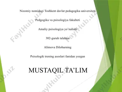 psixologik trening asoslari fanidan yozilgan kitob — PPTX