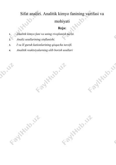 sifat analizi. analitik kimyo fanining vazifasi va mohiyati — DOCX