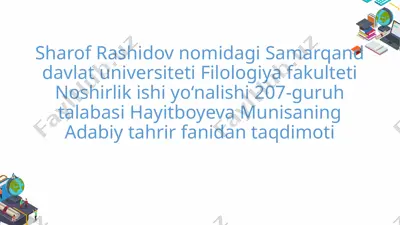 samarqand davlat universiteti noshirlik ishi yo‘nalishi adabiy tahrir fanidan taqdimot — PPTX