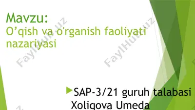 o’qish va o'rganish faoliyati nazariyasi — PPTX