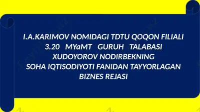 biznes rejasi - konditer maxsulotlari ischlari — PPTX