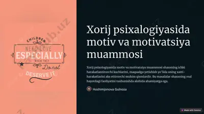 xorij psixalogiyasida motiv va motivatsiya muammosi — PPTX