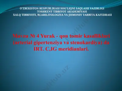 yurak - qon tomir kasalliklari (arterial gipertenziya va stenokardiya) da irt. c,ig meridianlari — PPTX