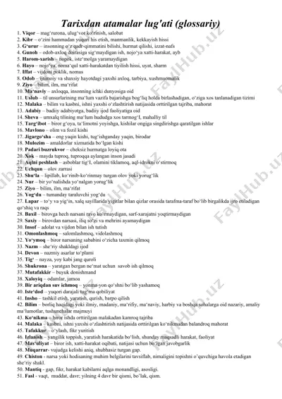 tarixdan atamalar lug'ati (glossariy) — DOCX