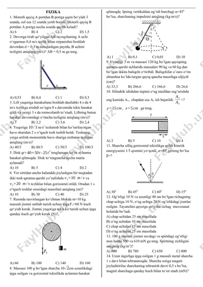 fizika test savollari — DOCX