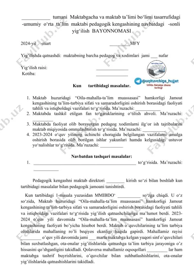 maktabgacha va boshlang'ich ta'lim yig'ilishi — DOCX
