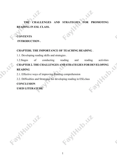 the challenges and strategies for promoting reading in esl class — DOCX