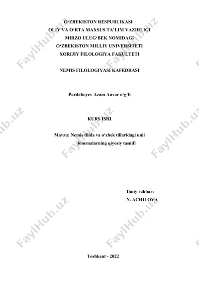 vergleichende klassifikation von vokalphonemen im deutschen und usbekischen — DOCX