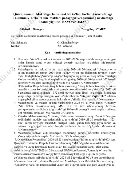 umumiy o‘rta ta’lim maktabi 2023-2024- o‘quv yili bayonnomasi — DOCX