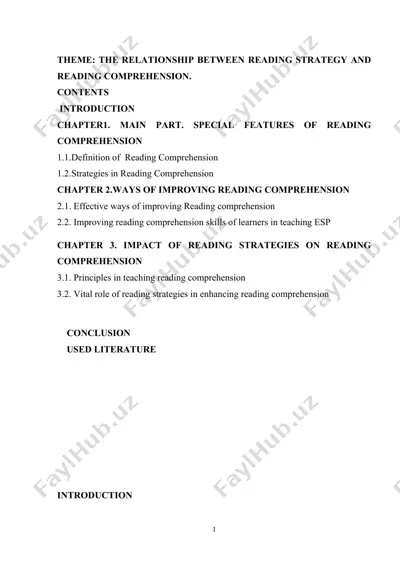 the relationship between reading strategy and reading comprehension — DOCX