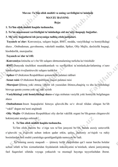 ta'lim olish muhiti va uning xavfziligini ta’minlash — DOCX