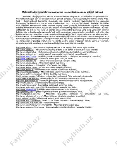 matematikadan masalalar xazinasi yoxud internetdagi masalalar qidirish tizimlari — DOCX