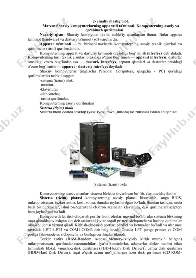 shaxsiy kompyuterlarning apparatli ta’minoti — DOCX