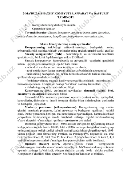 shaxsiy kompyuter apparat va dasturiy ta’minoti — DOCX