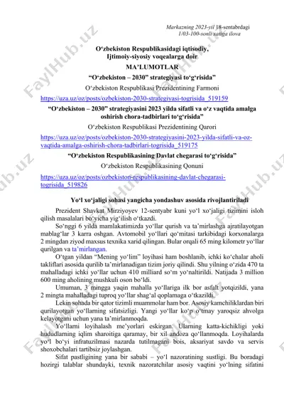 yo‘l xo‘jaligi sohasi yangicha yondashuv — DOCX