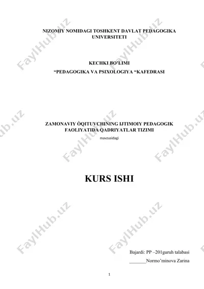 zamonaviy òqituvchining ijtimoiy pedagogik faoliyatida qadriyatlar tizimi — DOCX