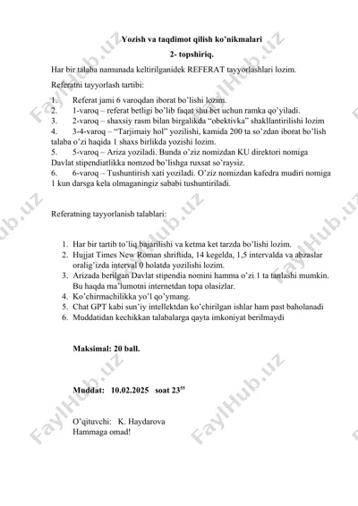 yozish va taqdimot qilish ko’nikmalari — DOCX