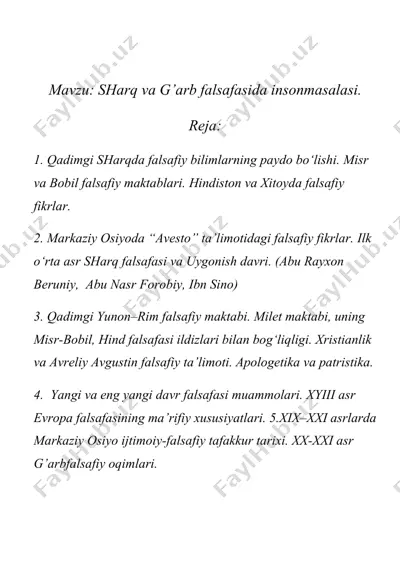 sharq va g’arb falsafasida insonmasalasi — DOCX