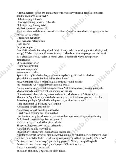 himoya refleksi va tizza refleksi paydo bo'lganda eksperimental hayvonlarda mushak tonusidan qanday reaktsiya kuzatiladi? — DOCX