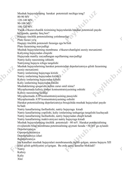 mushak hujayralarining harakat potentsiali — DOCX