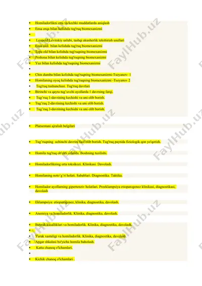 homiladorlikni erta va kechki muddatlarda aniqlash — DOCX