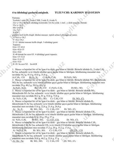 4 ta idishdagi gazlarni aniqlash — DOCX