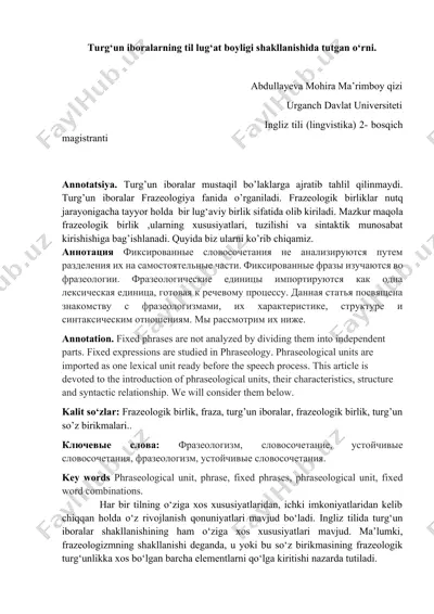 turg'un iboralarning til lug'at boyligi shakllanishi — DOCX