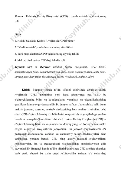 uzluksiz kasbiy rivojlanish (cpd) tizimida maktab va direktorning roli — DOCX