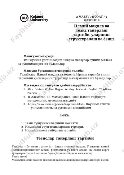ilm-fan maqolalarni yozish — DOCX