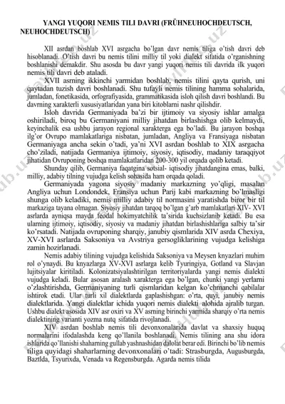 yangi yuqori nemis tili davri (frühneuhochdeutsch, neuhochdeutsch) — DOCX