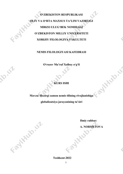 globalizatsiya jarayonining nemis tilining rivojlanishiga ta'siri — DOCX