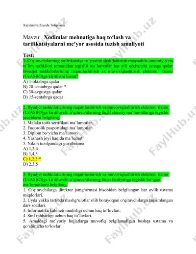xodimlar mehnatiga haq toʻlash va tarifikatsiyalarni meʼyor asosida tuzish amaliyoti — DOCX