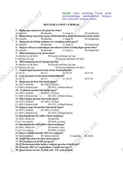 7-sonli davlat ixtisoslashtirilgan maktab-internati biologiya fanidan botanika 5-sinf 1-chorak — DOCX