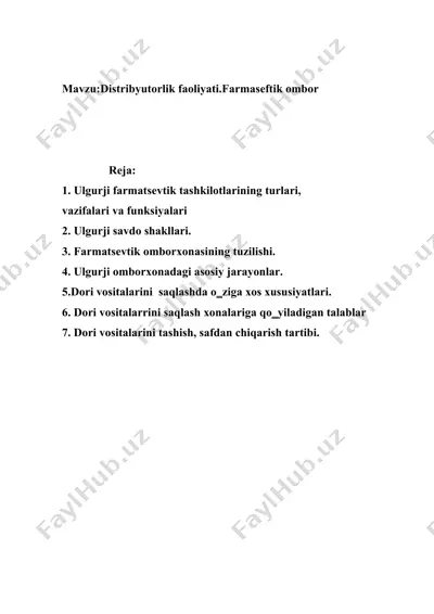 distribyutorlik faoliyati.farmaseftik ombor — DOCX
