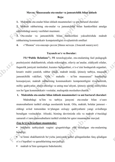 muassasada ota-onalar va jamoatchilik bilan ishlash — DOCX