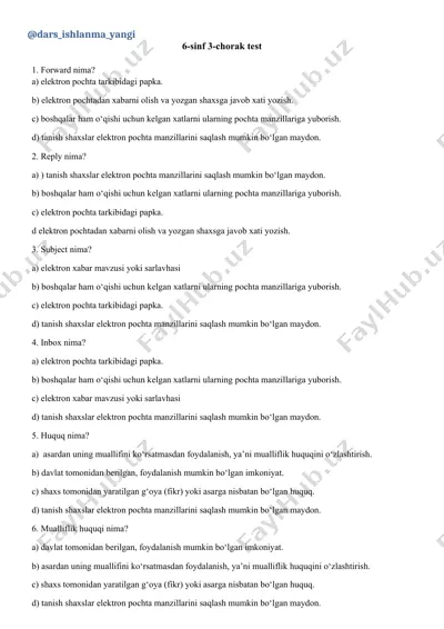 elektron pochta xizmati uchun test savollari — DOCX
