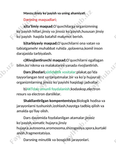 jinsiy ko’payish va uning ahamiyati — DOCX