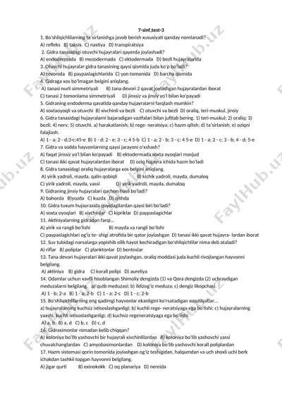 biologiya test savollari — DOCX