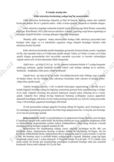 ichki sekretsiya bezlarning yoshga bog’liq xususiyatlari — DOCX