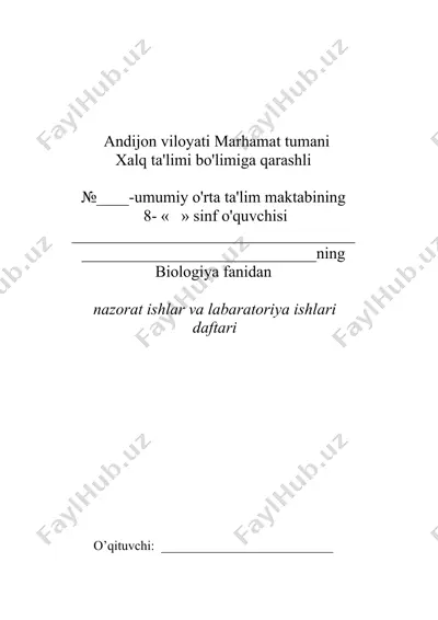 biologiya fanidan nazorat ishlar va labaratoriya ishlari daftari — DOCX
