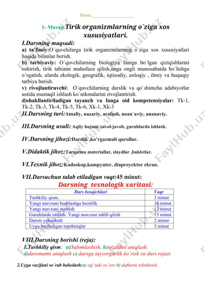 tirik organizmlarning o`ziga xos xususiyatlari — DOCX