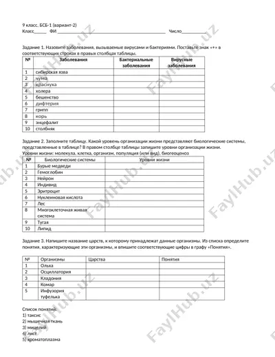 biologiya sinovlari uchun amaliy mashq kitobi — DOCX