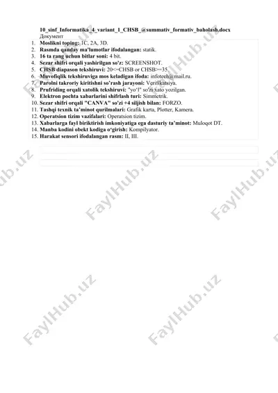 10-sinf informatika 4-variant 1 chsb summativ formativ baholash — DOCX