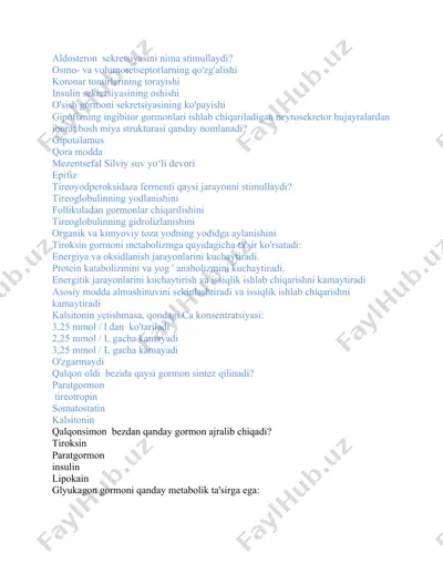 endokrinologiya fanidan test savollar — DOCX