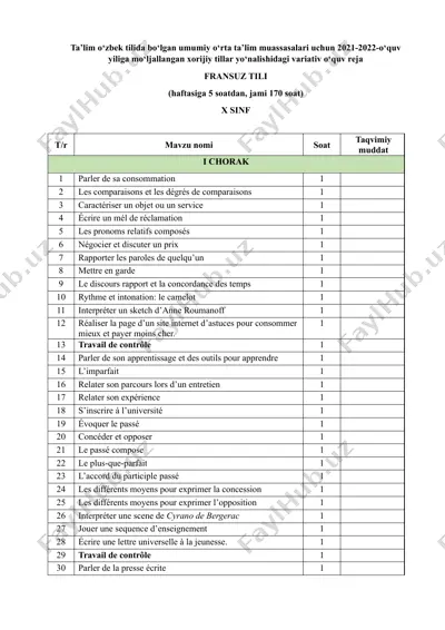 ta’lim o‘zbek tilida bo‘lgan umumiy o‘rta ta’lim muassasalari uchun 2021-2022-o‘quv yiliga mo‘ljallangan xorijiy tillar yo‘nalishidagi variativ o‘quv reja — DOCX
