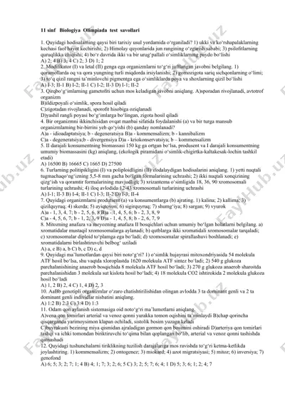 biologiya olimpiada test savollari — DOCX